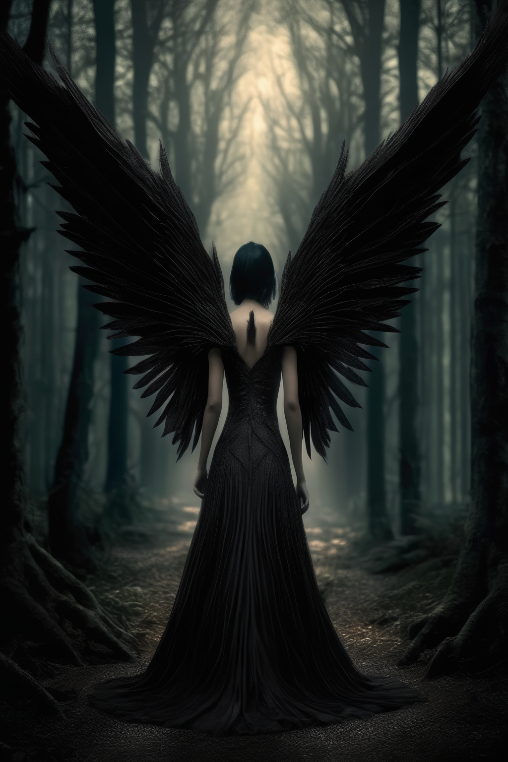 00018-1918144752-_lora_Dark Fantasy_1_Dark Fantasy - A woman wearing a dress with black wings is walking in the dark forest.png